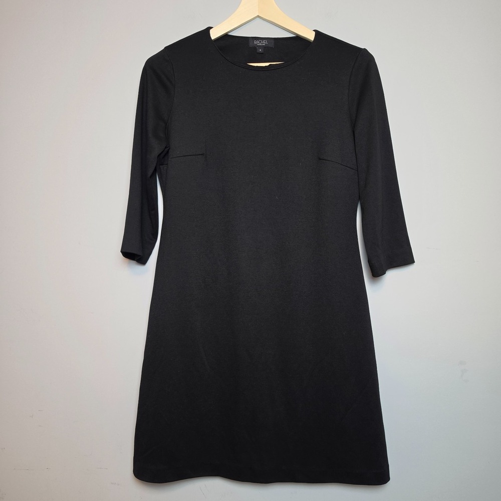 Rachel Rachel Roy Solid Black 3/4 Sleeve Round Neck Shift Dress Size 8
